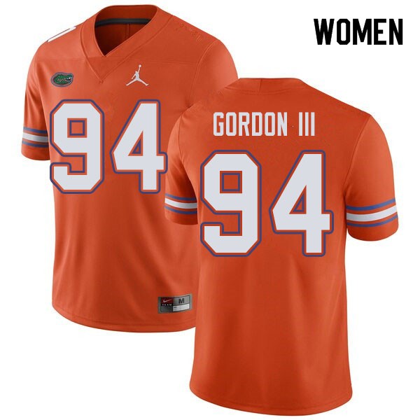 Jordan Brand Women #94 Moses Gordon III Florida Gators College Football Jersey Orange